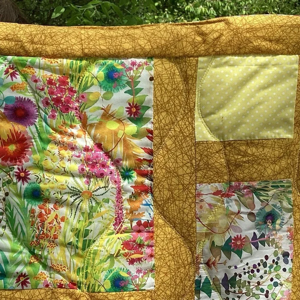 NWT. Hand Crafted Yellow Fields of Flower Liberty of London Fabric Quilt